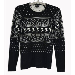 NILS Anja Womens Ski Sweater M Black White Nordic Crew Neck runs small